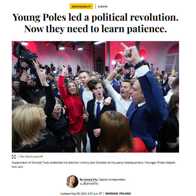 Screenshot of an article: Young Poles led a political revolition. Now they need to learn patience.
